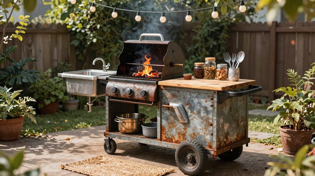 3 Outdoor Kitchen Ideas on a Budget That Actually Work 1 cart turned outdoor grill station setup