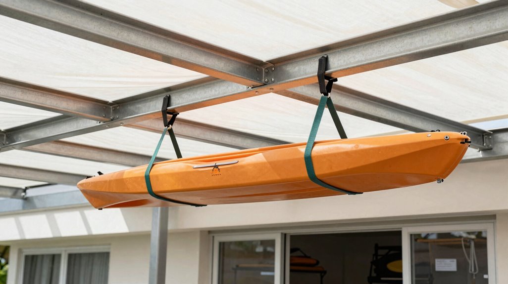 ceiling hoist for weathered kayak storage