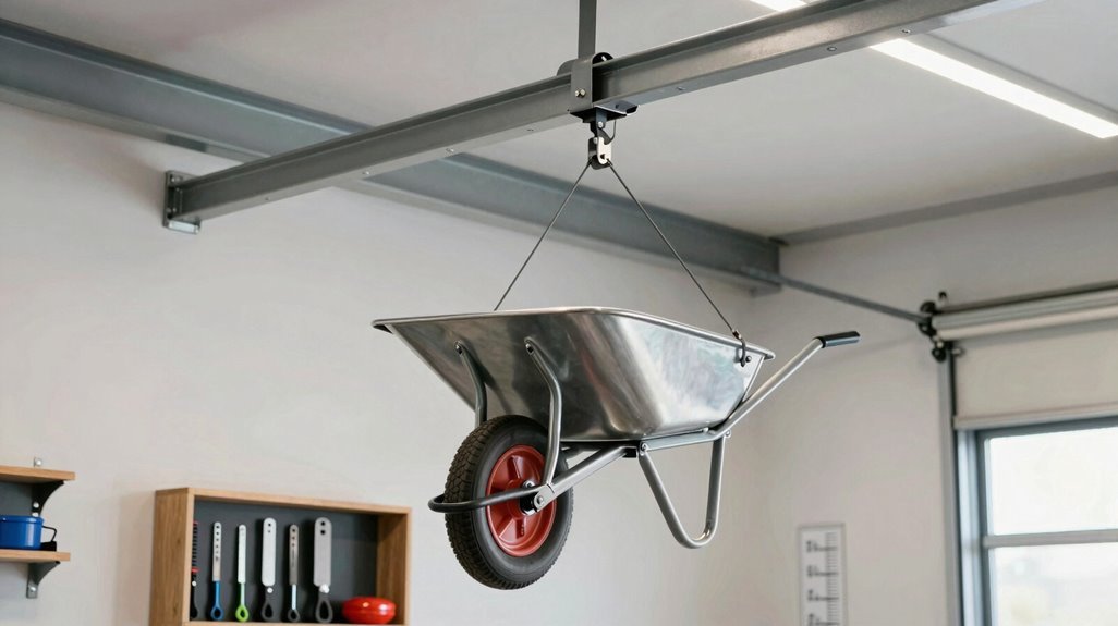 3 Wheelbarrow Storage Ideas That Actually Save Space 2 ceiling hoists safe suspensions