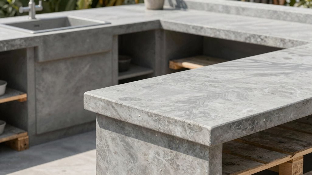 3 Outdoor Kitchen Ideas on a Budget That Actually Work 2 concrete countertops emulate stone affordable