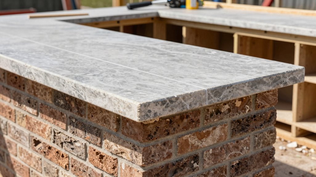 eight pour concrete countertops with overhangs