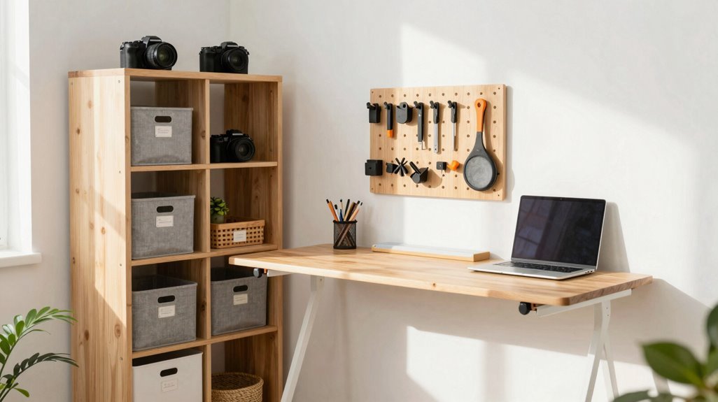 foldaway work surfaces for flexible space