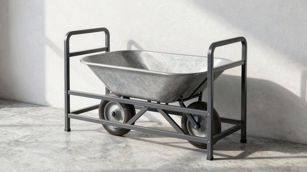 3 Wheelbarrow Storage Ideas That Actually Save Space 3 freestanding wheelbarrow rack system