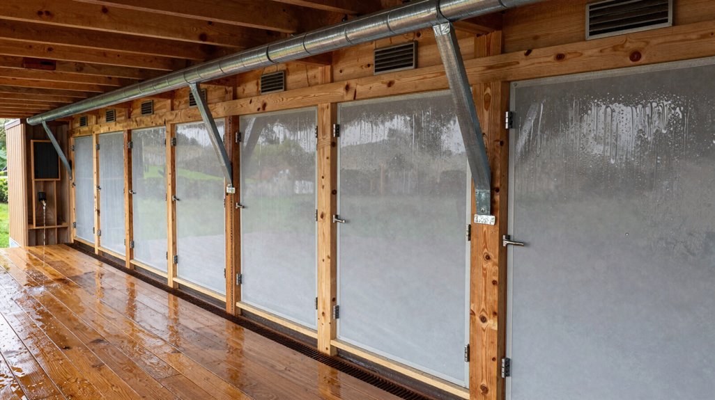 guttered drainage with weatherproofed doors