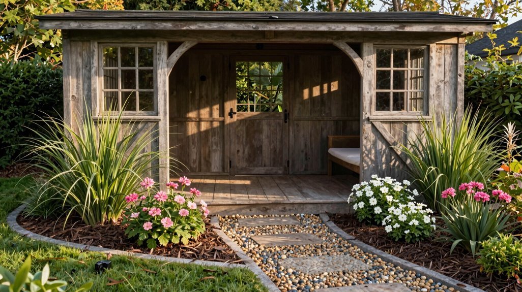 3 Landscaping Ideas for Your Shed That Actually Look Good 1 horseshoe garden bed edging