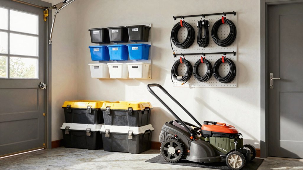 lawn gear near garage door