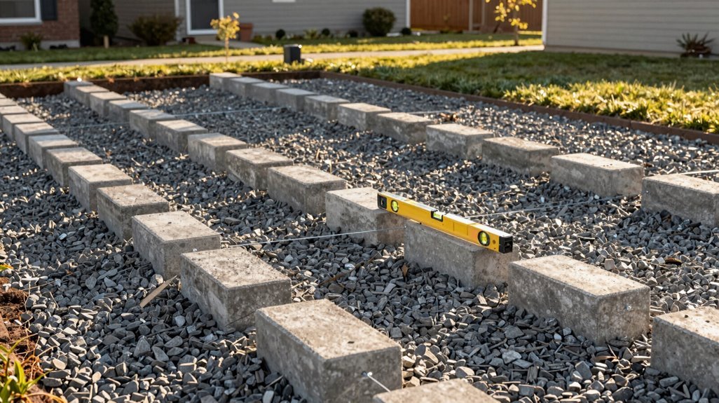 5 Steps to Install a Backyard Shed for Beginners 2 level concrete blocks for level foundation