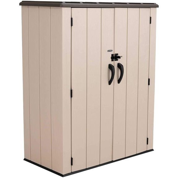 lifetime vertical storage shed with lockable doors