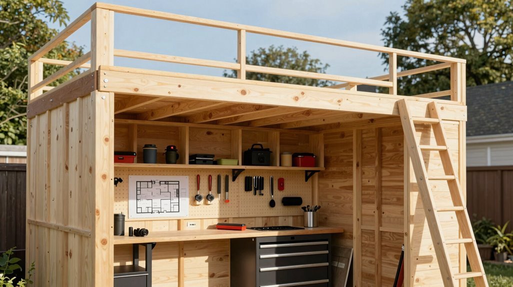 lofted storage with shelving