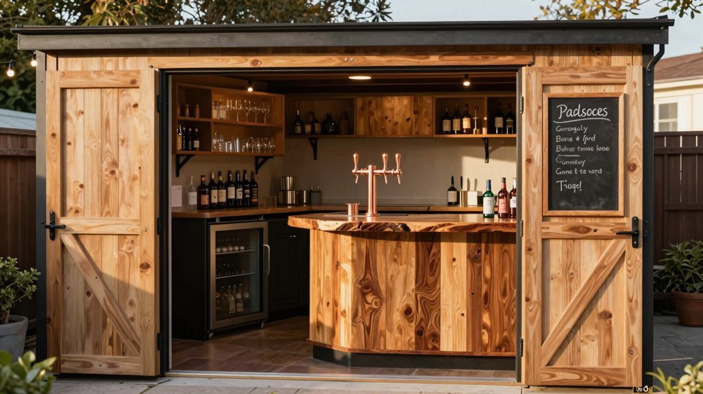 5 Backyard Shed Bar Ideas That'll Transform Your Space 4 long bar layout with efficiency