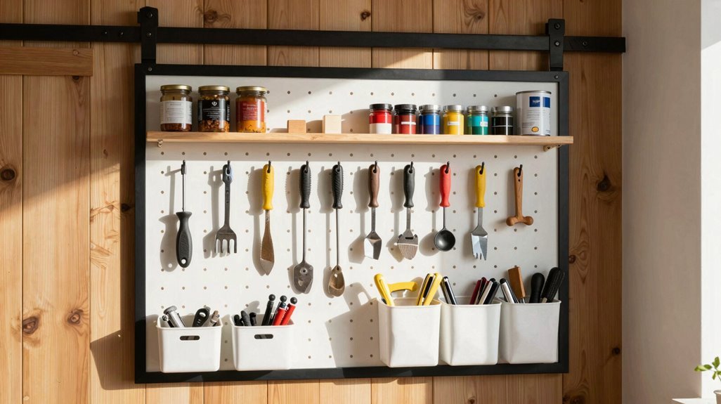 navy pegboard framed displays