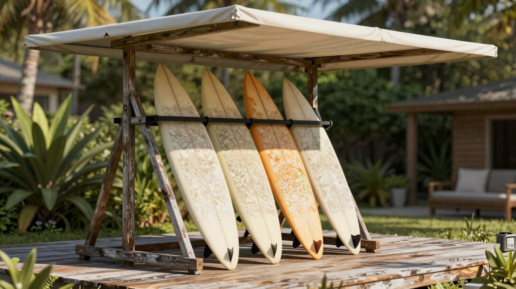 3 Outdoor Surfboard Storage Ideas That Actually Work 3 portable shade for exposed boards protection