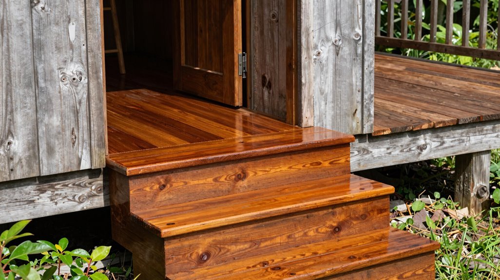 10 Shed Step Ideas to Upgrade Your Backyard Access 9 protect wood steps with exterior stain paint