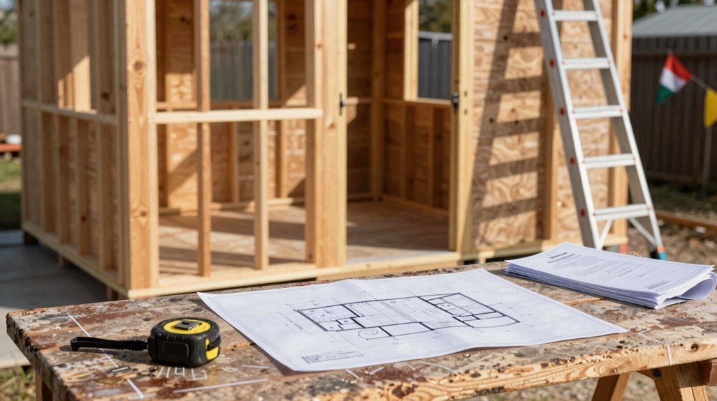 shed permits utilities marked dimensions finalized