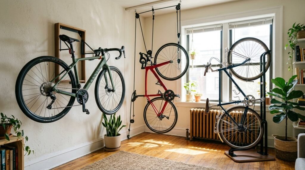 three methods for compact bike storage