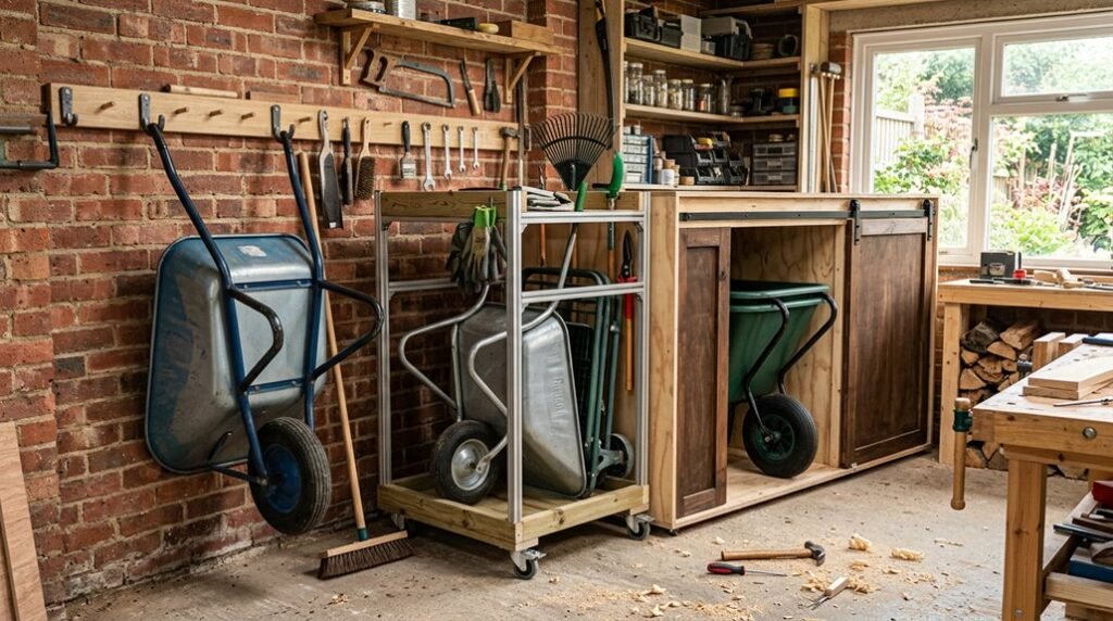 three wheelbarrow storage space savers