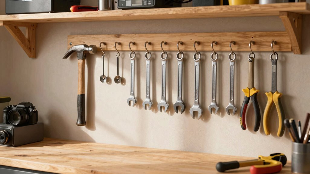 10 Smart Ideas for Hanging Tools in Your Shed 8 under mount hooks organize tools