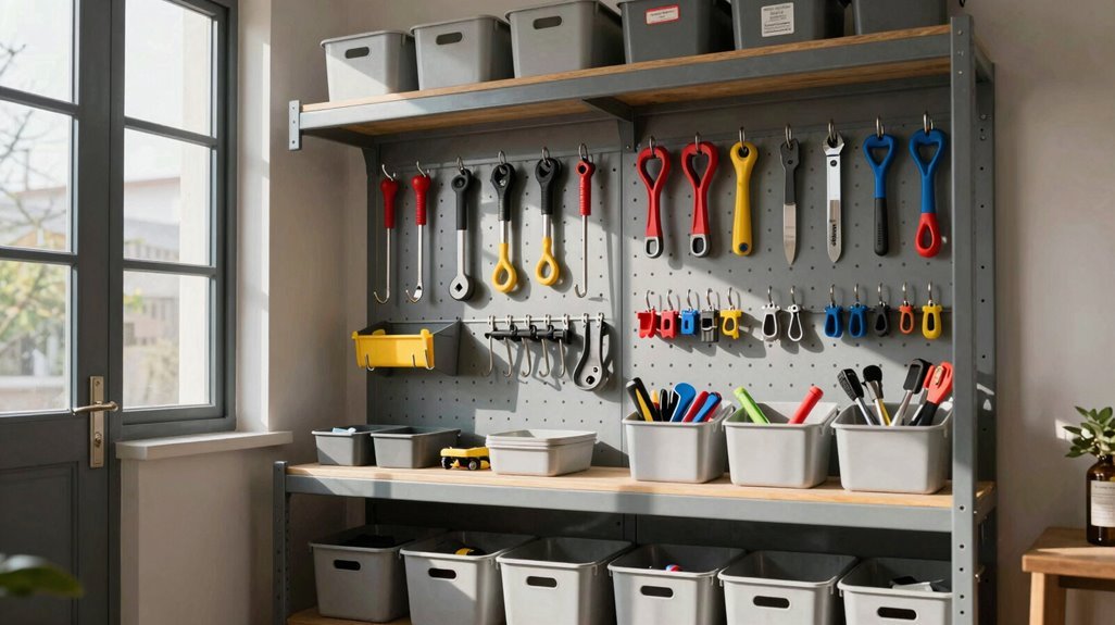 vertical pegboard wall storage organization