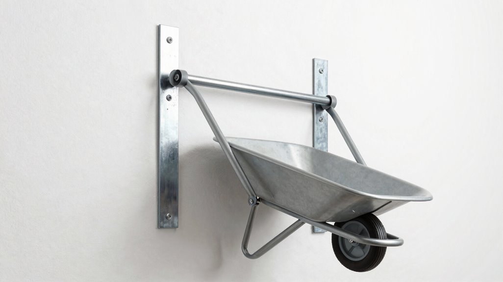 3 Wheelbarrow Storage Ideas That Actually Save Space 1 wall mounted wheelbarrow storage brackets